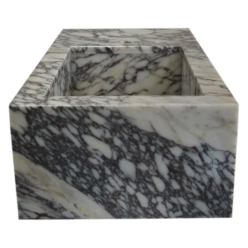 Calacatta Viola Marble Rectangular Wall-mount Bathroom Sink Side Faucet Holes (W)16" (L)32" (H)9"