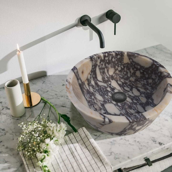 Calacatta Viola Marble Tapered Above Vanity Bathroom Sink Honed/Matte (D)16" (H)6"