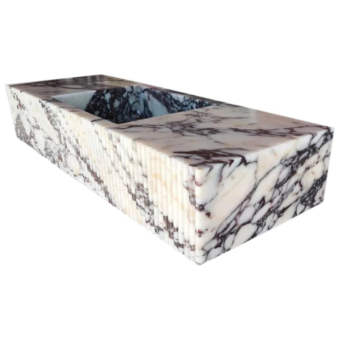 Calacatta Viola Marble Wall-mount Bathroom Vanity Sink Fluted Front (W)20" (L)56" (H)10"