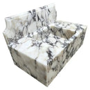 Fluted White Wall Mount Marble Vanity Sink Gray Veining With Backsplash
