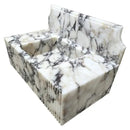 Fluted White Wall Mount Marble Vanity Sink Gray Veining With Backsplash