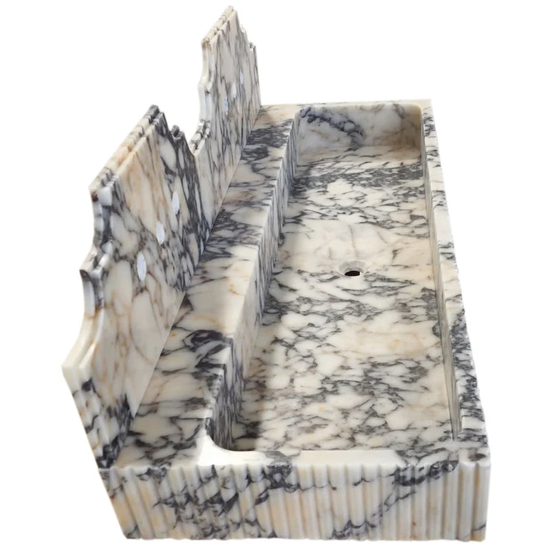 Calacatta Viola Marble Wall-mount Bathroom Sink with Fluted with Backsplash (W)20" (L)55" (H)6"