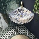 Custom Calacatta Viola Marble Corner Wall Mount Sink With Ribbed Texture 20x20 Inches