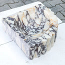 Custom Calacatta Viola Marble Corner Wall Mount Sink With Ribbed Texture 20x20 Inches