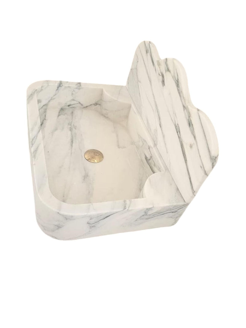 Calacatta White Marble Wall-mount Bathroom Sink with 10" Backsplash (W)16" (L)24" (H)5"