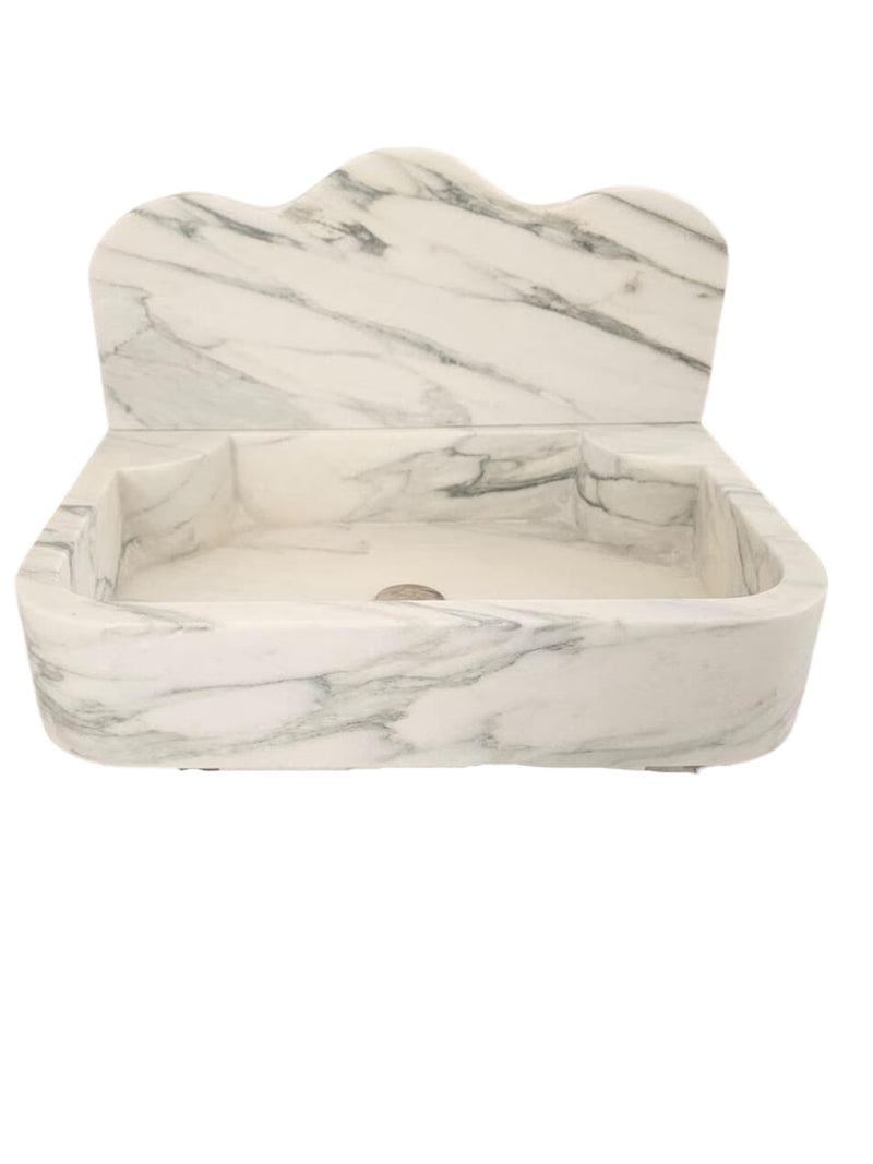 Calacatta White Marble Wall-mount Bathroom Sink with 10" Backsplash (W)16" (L)24" (H)5"