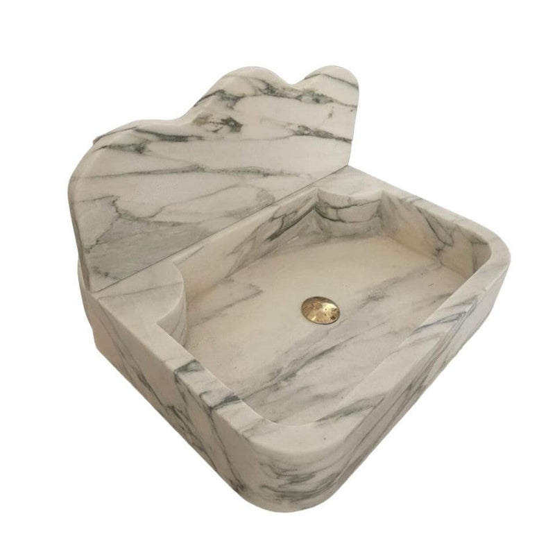 Calacatta White Marble Wall-mount Bathroom Sink with 10" Backsplash (W)16" (L)24" (H)5"