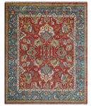Cali Hand Knotted Turkish Design Rust And Blue Wool Rug