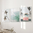 Tropical Beach Wall Art Set. Modern Coastal Surfing Prints by Wall Art Set