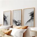 Black White Mountain Landscape Art Set of 3. Calming Nature by Wall Art Set