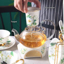 GobekUsa Camellia Floral Tea Set Bone China Glass Teapot & Ceramic Teacup Pot Strainer