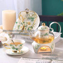 GobekUsa Camellia Floral Tea Set Bone China Glass Teapot & Ceramic Teacup Pot Strainer