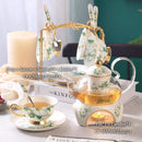 GobekUsa Camellia Floral Tea Set Bone China Glass Teapot & Ceramic Teacup Pot Strainer