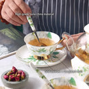 GobekUsa Camellia Floral Tea Set Bone China Glass Teapot & Ceramic Teacup Pot Strainer