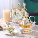 GobekUsa Camellia Floral Tea Set Bone China Glass Teapot & Ceramic Teacup Pot Strainer