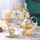 GobekUsa Camellia Floral Tea Set Bone China Glass Teapot & Ceramic Teacup Pot Strainer