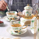 GobekUsa Camellia Floral Tea Set Bone China Glass Teapot & Ceramic Teacup Pot Strainer