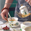 GobekUsa Camellia Floral Tea Set Bone China Glass Teapot & Ceramic Teacup Pot Strainer