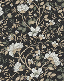Camellia Study Wallpaper in Coal Cream Olive