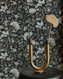Camellia Study Wallpaper in Coal Cream Olive