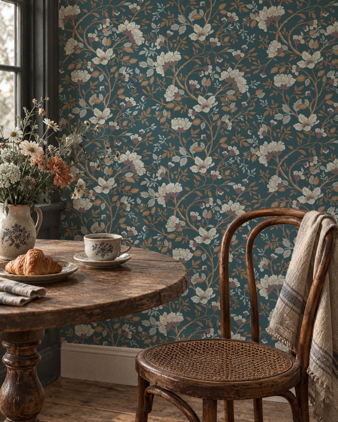 Camellia Study Wallpaper in Cobalt Dust
