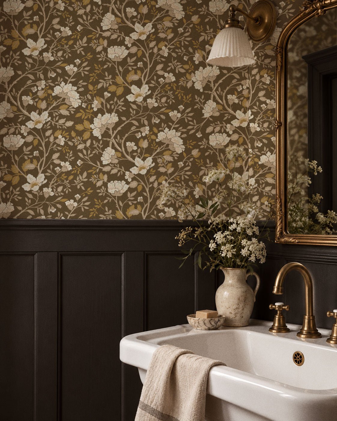Camellia Study Wallpaper in Golden Vine