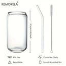 GobekUsa Glass Drinking Glasses Set with Straws - 4-Piece Can Shaped Cups