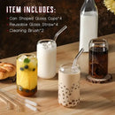 GobekUsa Glass Drinking Glasses Set with Straws - 4-Piece Can Shaped Cups