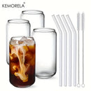 GobekUsa Glass Drinking Glasses Set with Straws - 4-Piece Can Shaped Cups
