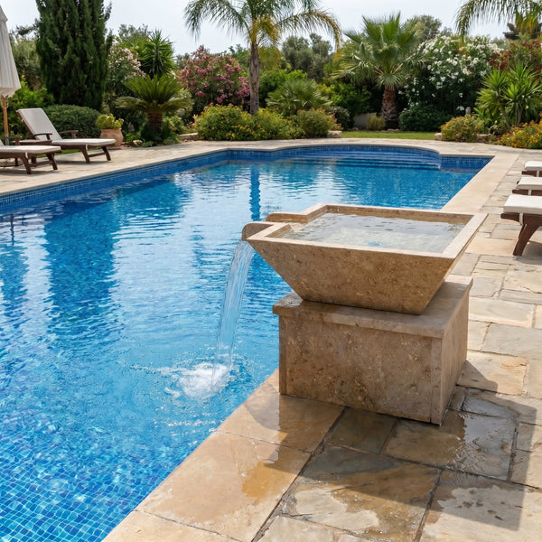 Aspendos Travertine Natural Stone Pool Square Poolwok with Lip