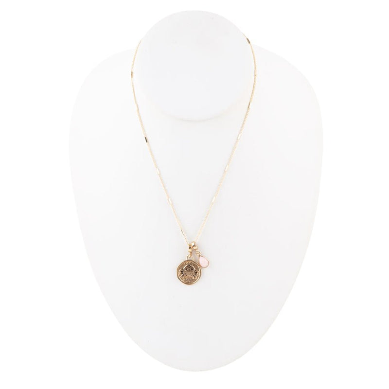 Cancer - Zodiac Pink Opal Golden Charm Necklace