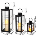 Set of 3 - Assorted Sizes (9/15.5/19.5 Inch) Tall Decorative Hanging Lanterns with Tempered Glass Panels
