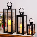Set of 3 - Assorted Sizes (9/15.5/19.5 Inch) Tall Decorative Hanging Lanterns with Tempered Glass Panels