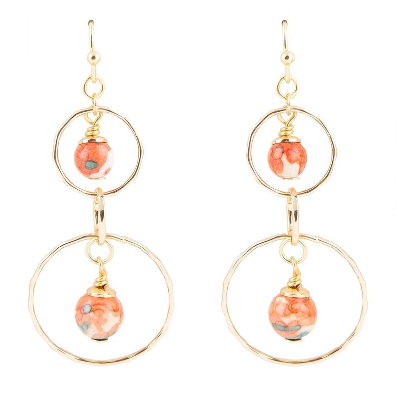 Canyon Red Magnesite Double Drop Golden Earrings