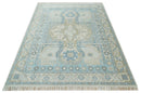 Cappadocia Rug 8x10 Hand Knotted Turkish Blue, Beige and Ivory Traditional Antique Persian Low Pile Area Rug | AC31810