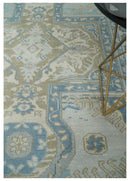 Cappadocia Rug 8x10 Hand Knotted Turkish Blue, Beige and Ivory Traditional Antique Persian Low Pile Area Rug | AC31810