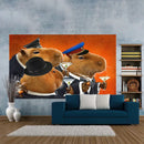 Capybara club humor orange martini tapestry bedroom wall decor by Decorbites