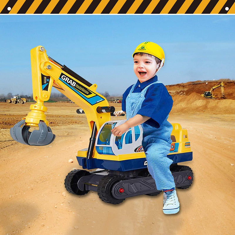 2-in-1 Kids Ride-on Crane Construction Grabber Toy with Engineering Hat