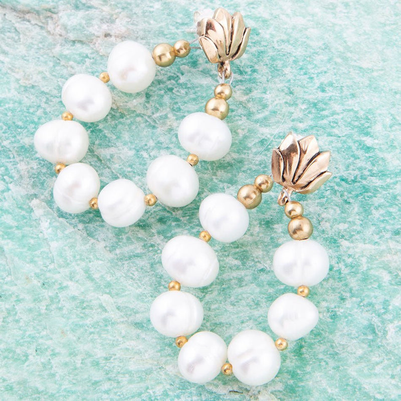 Carly White Pearl Complete Loop Golden Post Earrings