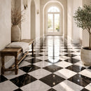 Black, Carrara T Honed Checkerboard Pattern Marble Tiles 12x12