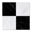 Black, Carrara T Polished Checkerboard Pattern Marble Tiles 12x12