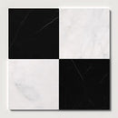 Black, Carrara T Polished Checkerboard Pattern Marble Tiles 18x18