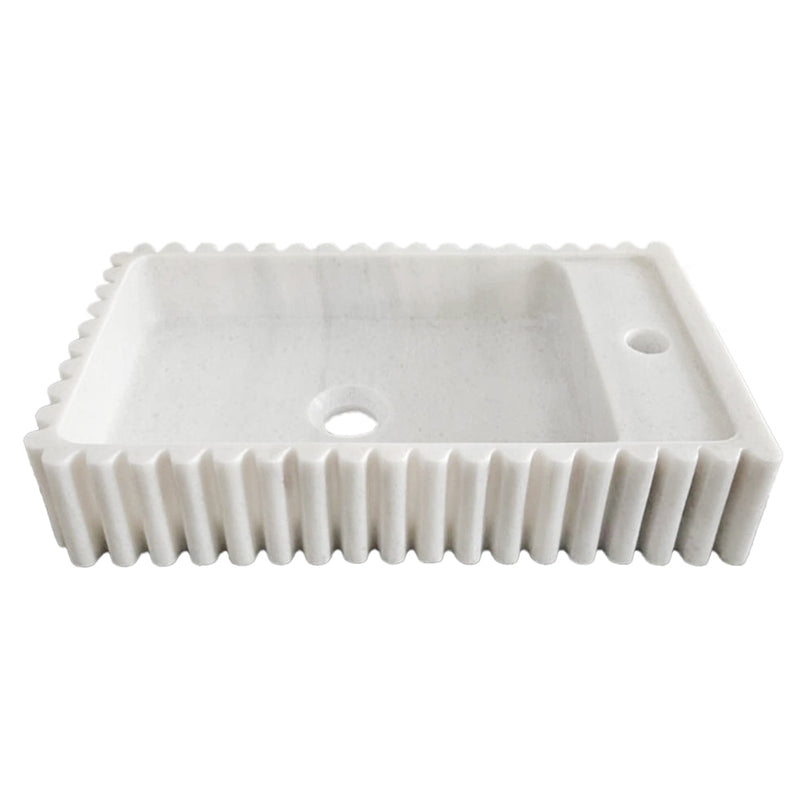 Carrara White Marble Wall-mount Bathroom Vanity Sink Fluted/Reeded (W)12" (L)20" (H)4" angle view