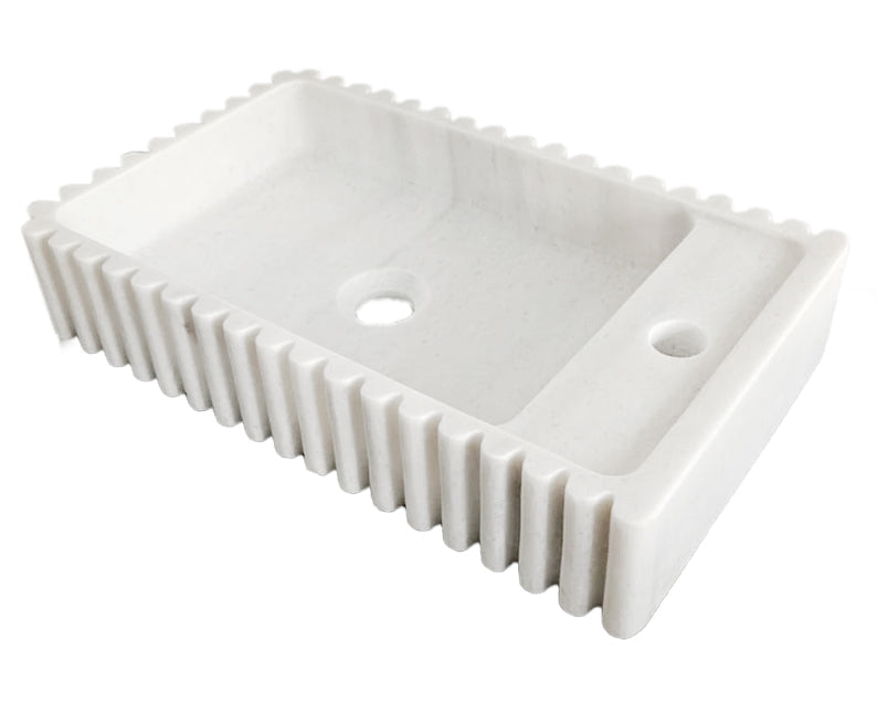 Carrara White Marble Wall-mount Bathroom Vanity Sink Fluted/Reeded (W)12" (L)20" (H)4" angle view