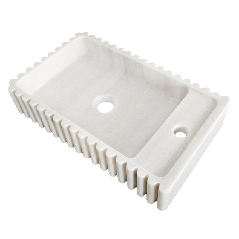 Carrara White Marble Wall-mount Bathroom Vanity Sink Fluted/Reeded (W)12" (L)20" (H)4" top angle view