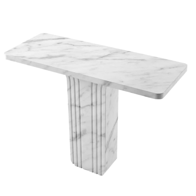 Carrara White Marble Designer Console Polished (W)15" (L)40" (H)32" top corner view