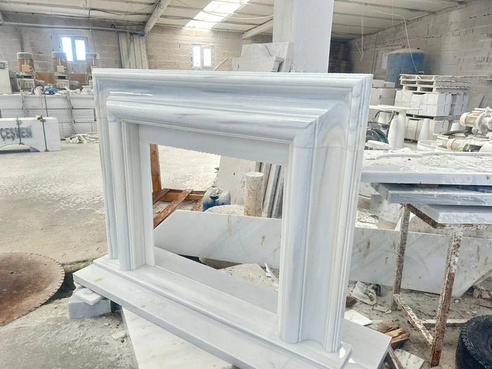 Carrara White Marble Hand-carved Fireplace Polished (W)14" (L)67" (H)69"