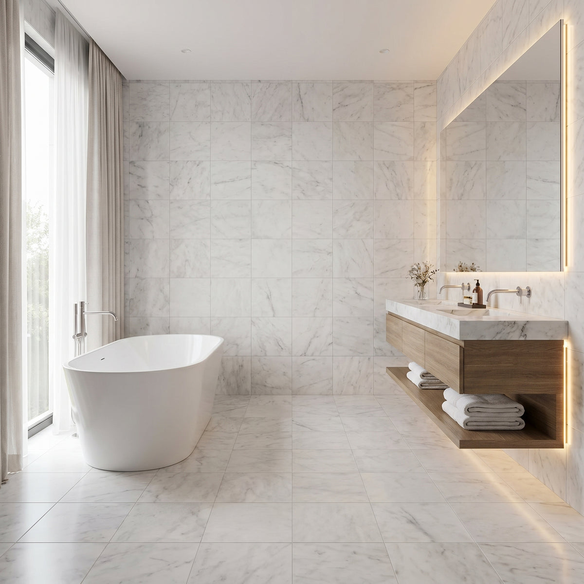 Turkish Carrara White Marble Tile Polished, photo 2 of 3