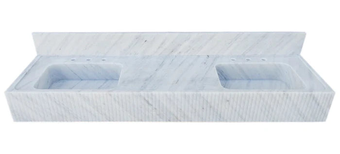 Carrara White Marble Bathroom Double Sink Fluted on Front (W)21" (L)72" (H)8"