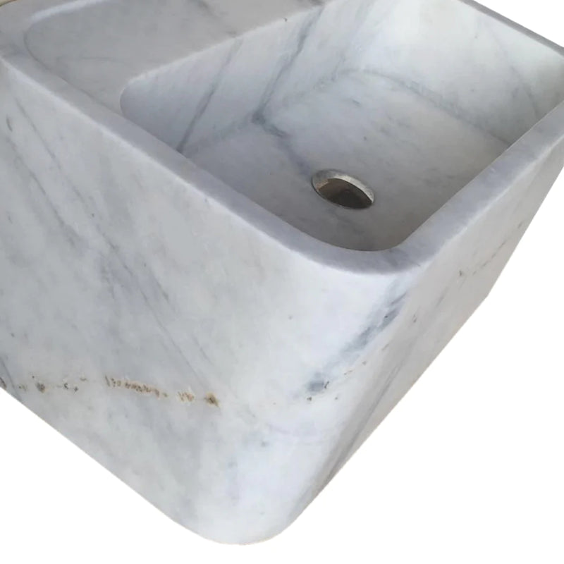 Carrara White Marble Rectangular Wall-mount Bathroom Sink (W)16" (L)24" (H)12"
